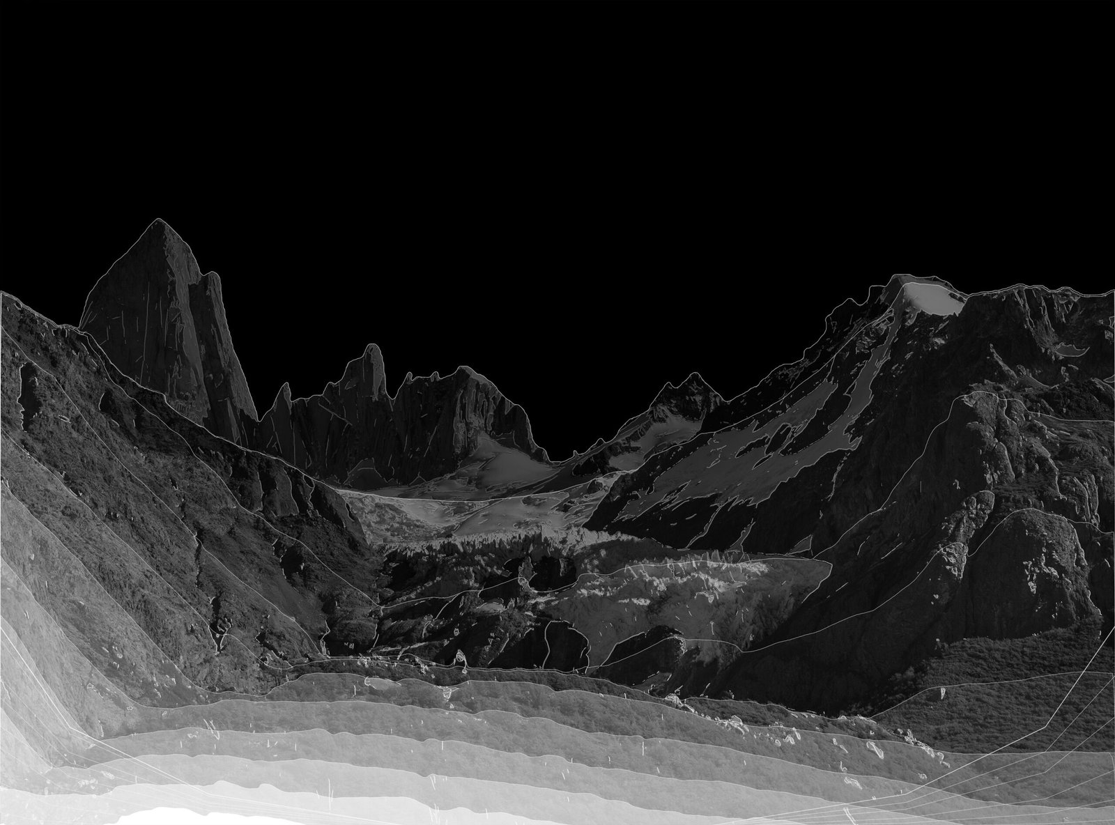 Glaciar piedras blancas. Profundidad. Depth Anything (V2 y V3), estima qué tan lejos está cada píxel a partir de indicios pictóricos. 2025 / 2026.